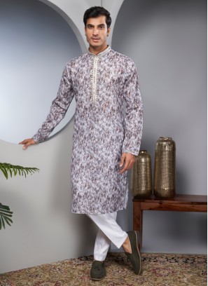 Festive Wear Light Brown Cotton Silk Kurta Pajama