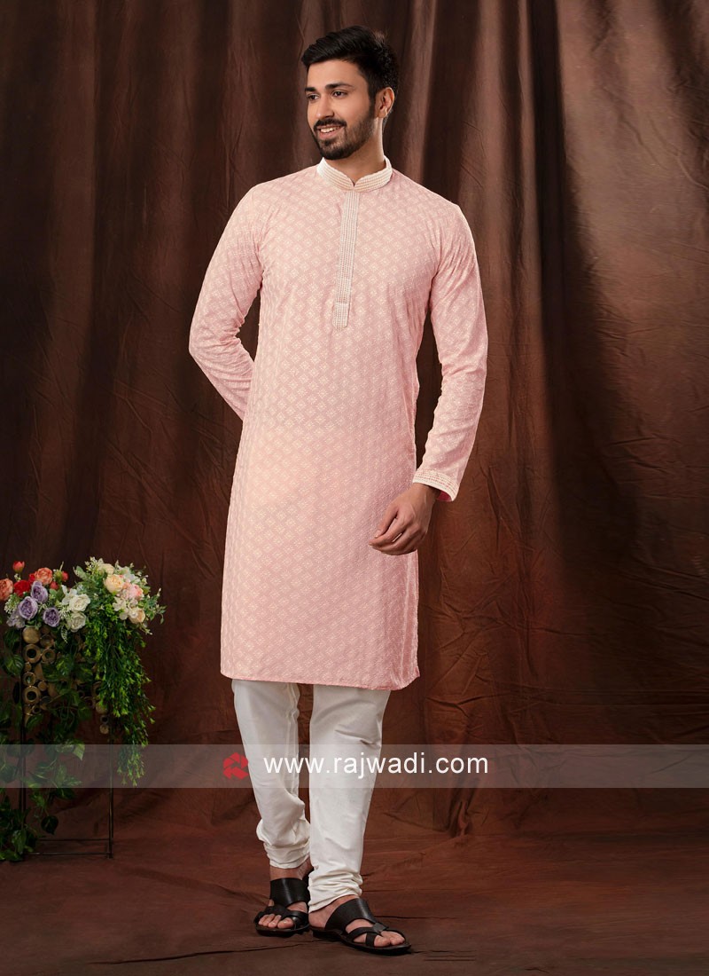 Festive Wear Light Pink Kurta Pajama For Men