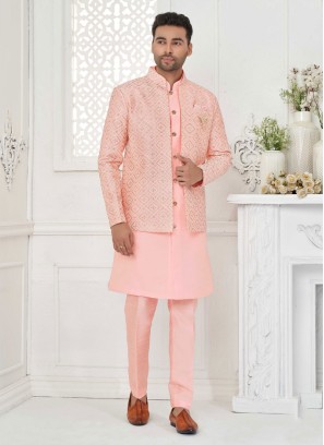 Festive Wear Light Pink Nehru Jacket Set