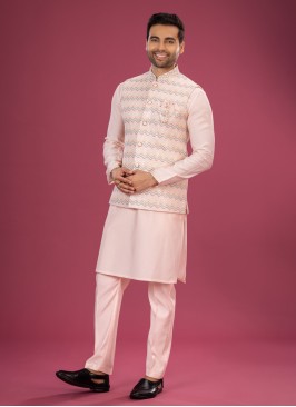 Festive Wear Light Pink Nehru Jacket Set