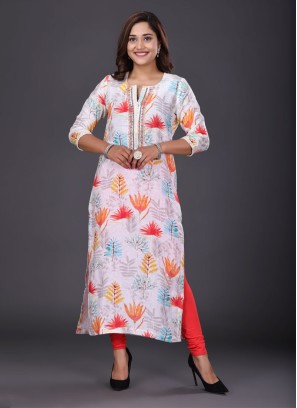 Festive Wear Linen Printed Kurti