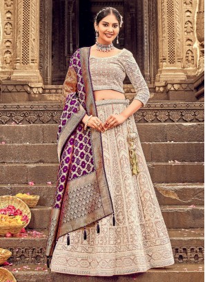 Beige Lucknowi Embroidered Festive Lehenga Choli