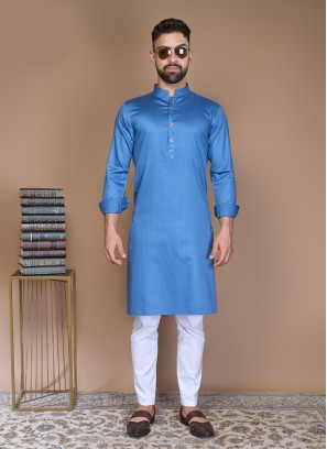 Festive Wear Medium Blue Kurta Pajama