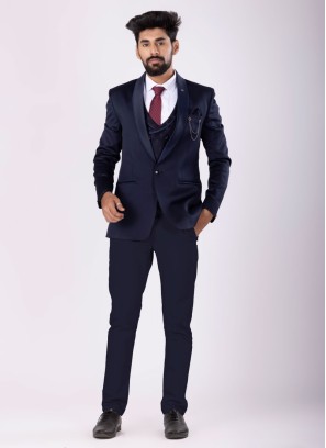 Festive Wear Navy Blue Color Suit