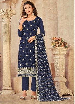 Festive Wear Navy Blue Georgette Dress Material