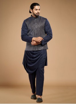 Festive Wear Navy Blue Nehru Jacket Set