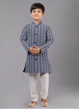 Festive Wear Navy Blue Thread Embroidered Kurta Pajama