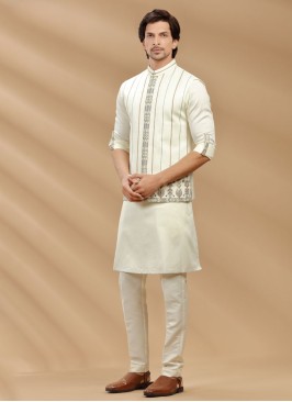 Festive Wear Nehru Jacket Set In Cream Color