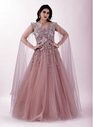 Onion Pink Embroidered Designer Gown