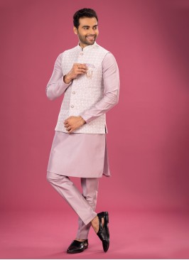 Festive Wear Onion Pink Nehru Jacket Set