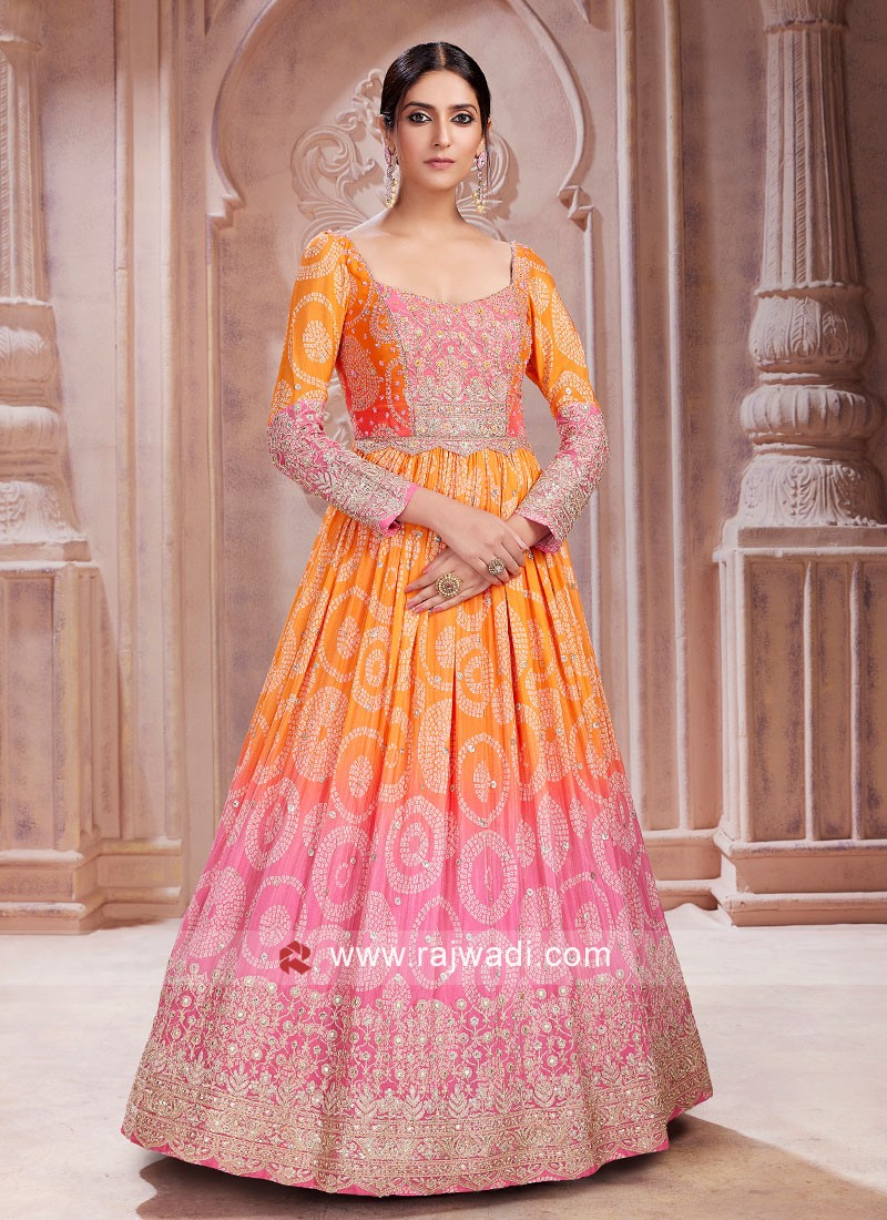 Festive Wear Orange And Pink Gown