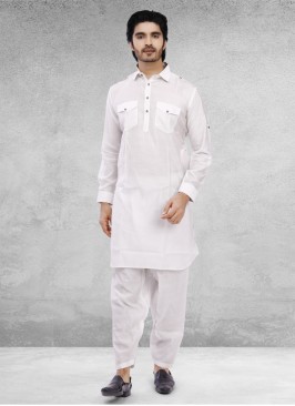 Festive Wear Pathani Set In White Color