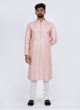 Festive Wear Peach Color Kurta Pajama