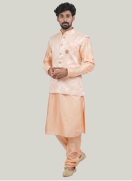 Festive Wear Peach Nehru Jacket Set