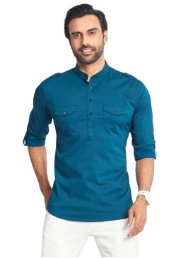 Festive Wear Peacock Blue Short Kurta