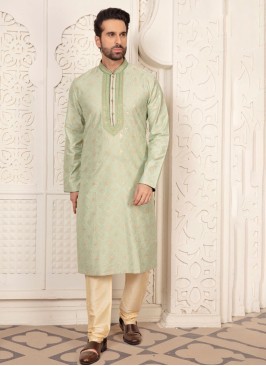 Festive Wear Pista Green Color Kurta Pajama