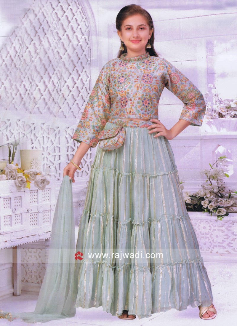 Buy Glorious Pista Green Thread Georgette Wedding Wear Lehenga Choli At  Zeel Clothing