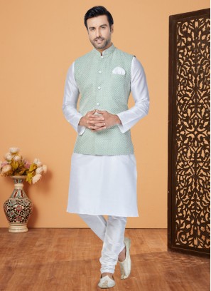 Festive Wear Pista Green Nehru Jacket Set