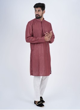 Festive Wear Rust Chiffon Kurta Pajama