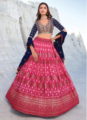 Festive Wear Sequins Embroidered Deep Pink Lehenga Choli