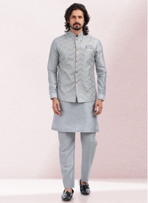 Festive Wear Sequins Embroidered Nehru Jacket Set