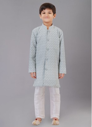 Festive Wear Thread Embroidered Light Grey Kurta Pajama