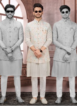 Festive Wear Thread Embroidered Nehru Jacket Set