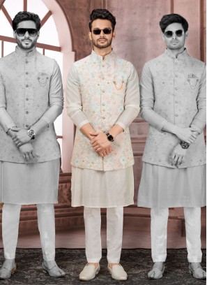 Festive Wear Thread Embroidered Nehru Jacket Set