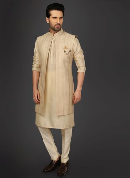 Festive Wear Thread Work Nehru Jacket Set For Men
