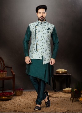 Festive Wear Weaving Embroidered Nehru Jacket Set