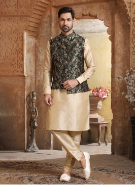 Festive Wear Weaving Embroidered Nehru Jacket Set