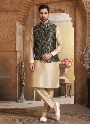 Festive Wear Weaving Embroidered Nehru Jacket Set