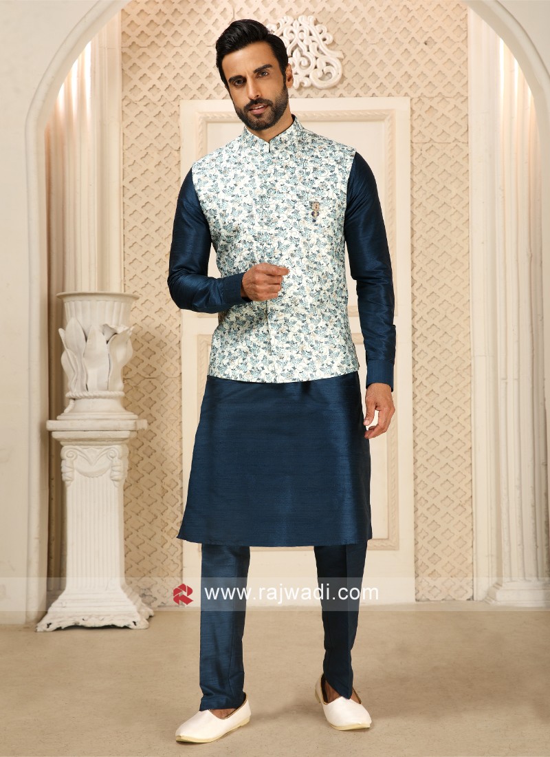 Kurta with blue 2025 nehru jacket