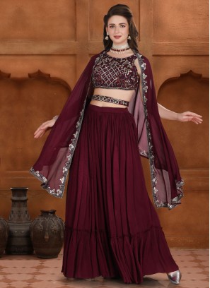 Georgette Embroidery Pant Style Suit In Wine Colour - SM5550135