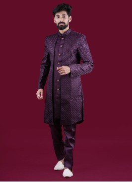 Festive Wear Wine Nehru Jacket Set In Silk