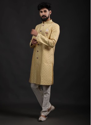 Festive Wear Yellow Indowestern In Art Silk