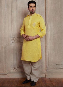 Festive Wear Yellow Kurta Pajama