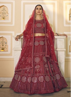 Fetching Mirror Net Maroon Lehenga Choli