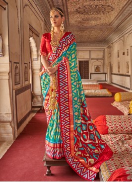 Firozi Color Patola Print Saree