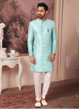 Firozi Embroidered Indowestern Set For Men