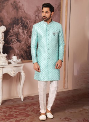 Firozi Embroidered Indowestern Set For Men