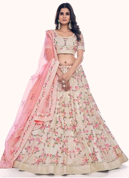 Gorgeous Off White and Peach Floral Bridesmaid Lehenga Choli