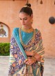 Flattering Aqua Blue and Cream Brasso Saree