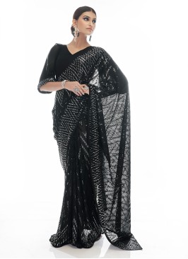 Black Georgette Contemporary Saree with Sequins