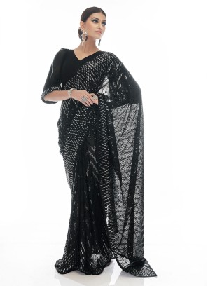 Black Georgette Contemporary Saree with Sequins