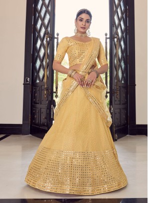 Yellow Mirror Enhanced Georgette Lehenga Choli