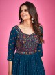 Navy Blue Chinon Silk Anarkali Style Gown