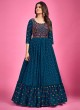 Navy Blue Chinon Silk Anarkali Style Gown