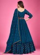 Navy Blue Chinon Silk Anarkali Style Gown