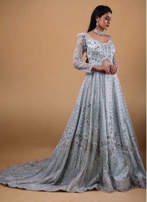 Exclusive Designer Net Gown For Women Floral Bride Gown Indi